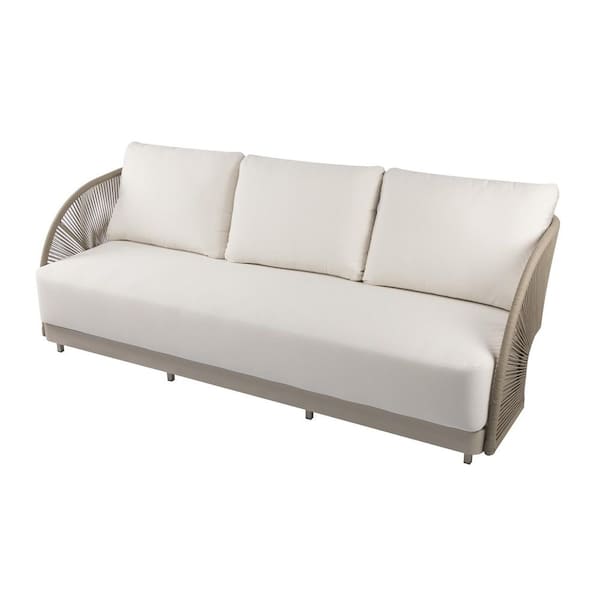 Elementi Malibu Outdoor Aluminum 3-Seat Sofa with Cream White Sunbrella Cushions