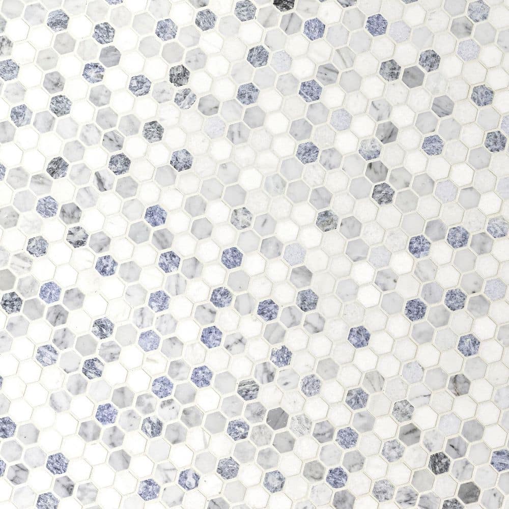 Azula Hexagon Blue and Gray Marble Mosaic Tile