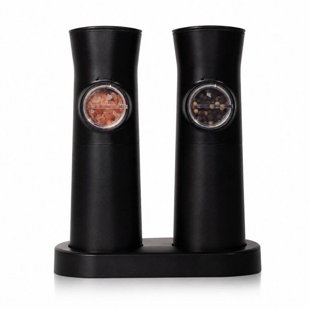70 mL Automatic Salt and Pepper Grinder Set, Black ABS, Gravity Operation, USB-C Charging Base, LED Light