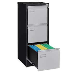 17.79 in. W x 40.55 in. H x 15.12 in. D 3 Drawers Black & Grey Steel Freestanding Cabinet File Storage Cabinet with Lock