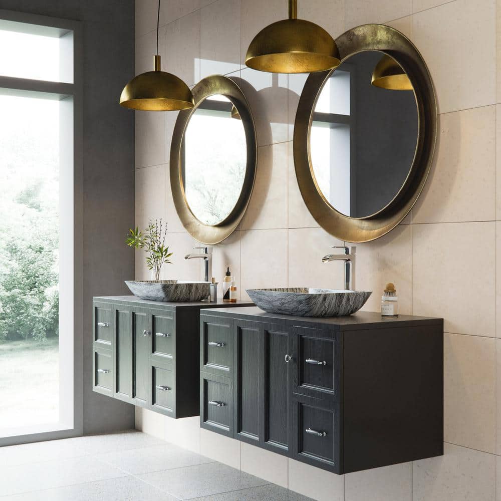 Slate Grey Rectangular Glass Vessel Bathroom Sink