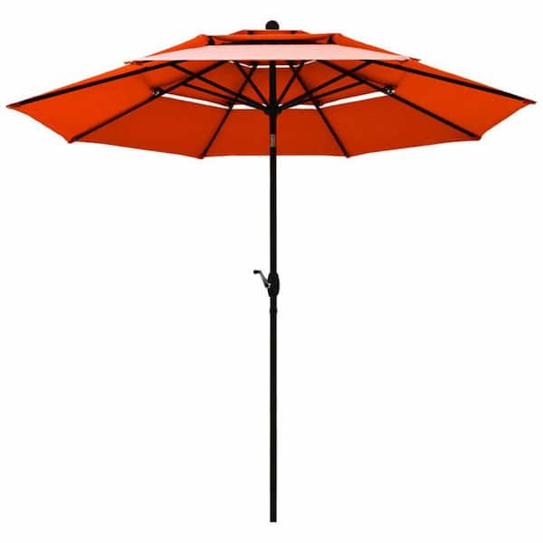 Clihome 10 ft. 3-Tier Aluminum Market Outdoor Patio Umbrella Sunshade Shelter with Double Vented in Orange
