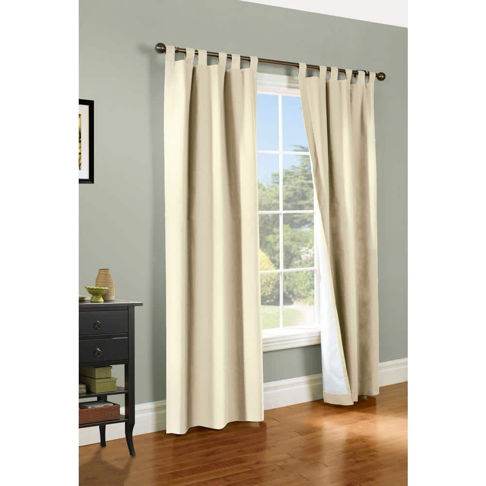 Natural Cotton Tab Top Room-Darkening Curtain Panels Pair