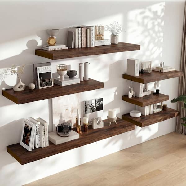 72 in.W x 12 in.D Floating Shelves,Long Wall Shelf,Rustic Wood