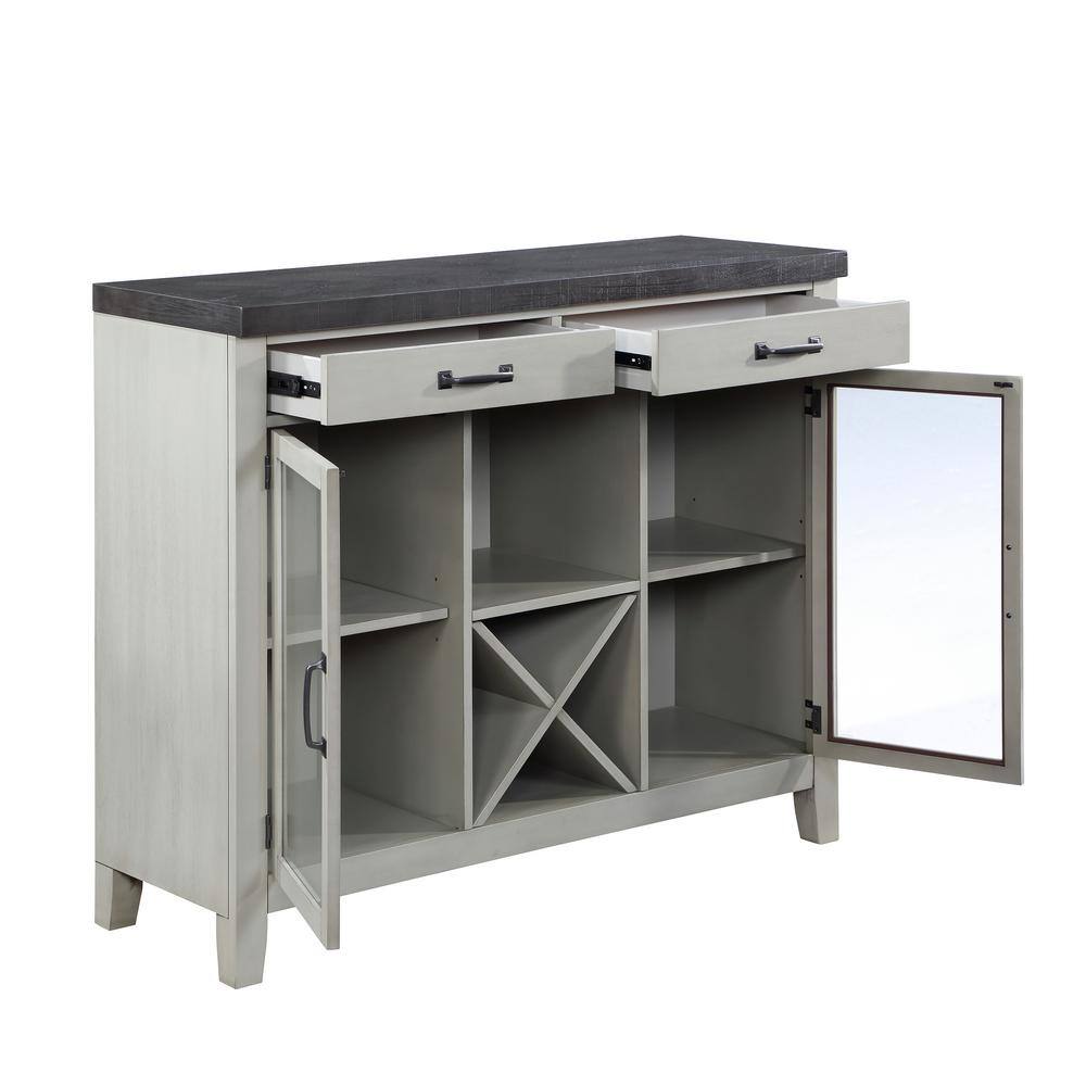 Hyland Stone Gray and Charcoal Wood Server with Glass Doors