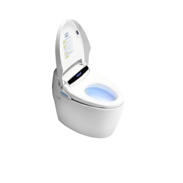 Elongated Smart Bidet Round Toilet in White with Auto Open, Auto Close, Auto Flush 1.1/1.6 Heated Seat and Remote, White