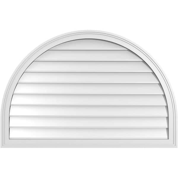 Ekena Millwork 42 in. x 28 in. Round Top Surface Mount PVC Gable Vent: Decorative with Brickmould Frame