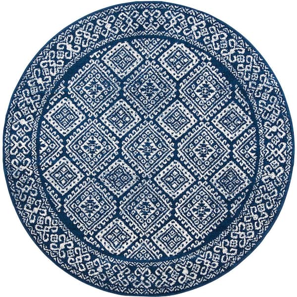 Unbranded Blue Polypropylene 5 ft. x 5 ft. Solid Color Indoor Round Area Rug