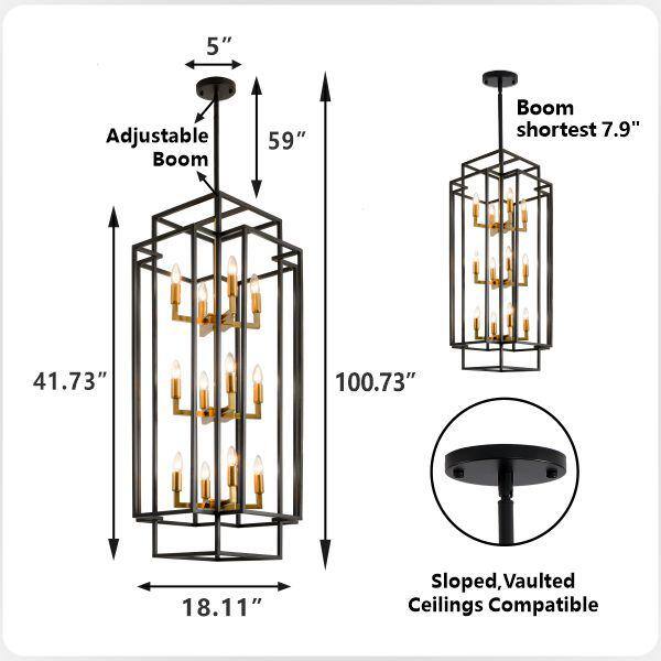 Black and Gold Metal 12-Light Lantern Chandelier