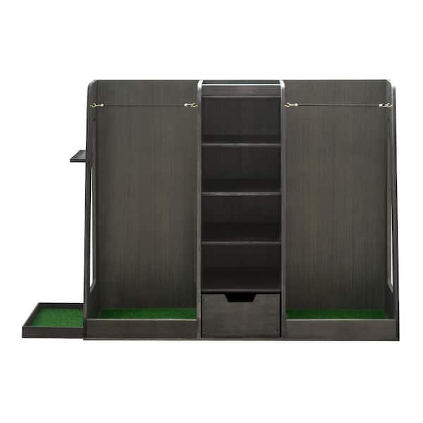 Premium Wooden Golf Bag Organizer, Stylish Golf Storage Rack, Holds 2-Golf Bags, Gray