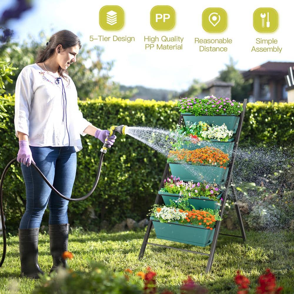 Green 5-Tier Vertical Herb Garden Planter Box with Iron Frame
