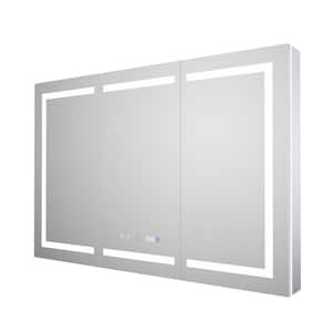 54 in. W x 36 in. H Rectangular Recessed/Surface Mount LED Medicine Cabinet with Mirror Light,10X Magnifying,Outlet,USB