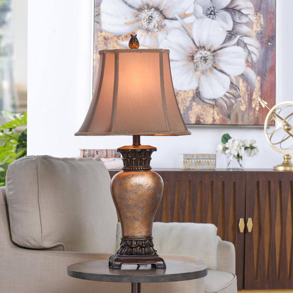 Bronze Gourd Shape Table Lamp with Bell Shade