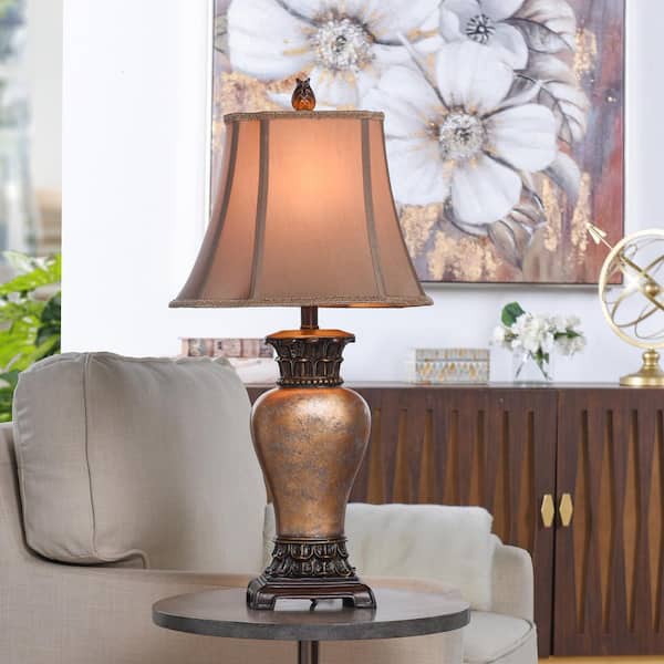 StyleCraft 30 in. Brown/Bronze/Gold/Amber Table Lamp with Taupe Fabric  Shade L31354ADS - The Home Depot