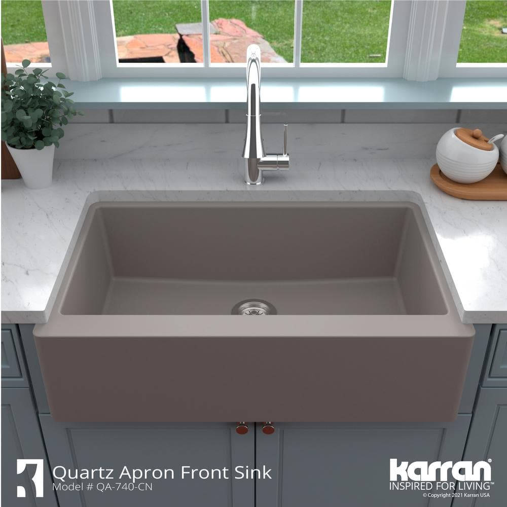 Concrete Gray Quartz Farmhouse Single Bowl Kitchen Sink