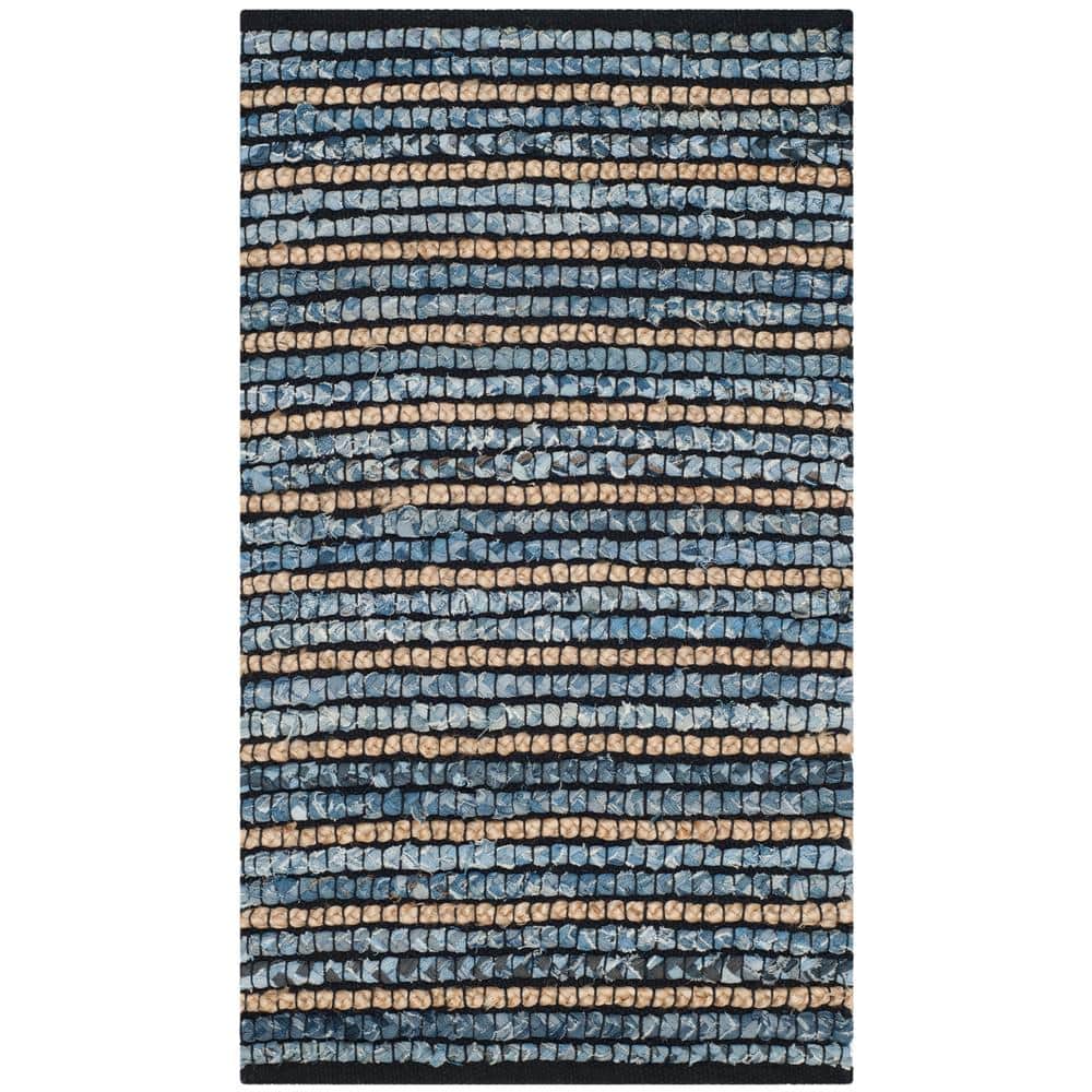 Handwoven Blue and Natural Cotton Striped Accent Rug 2' x 3'