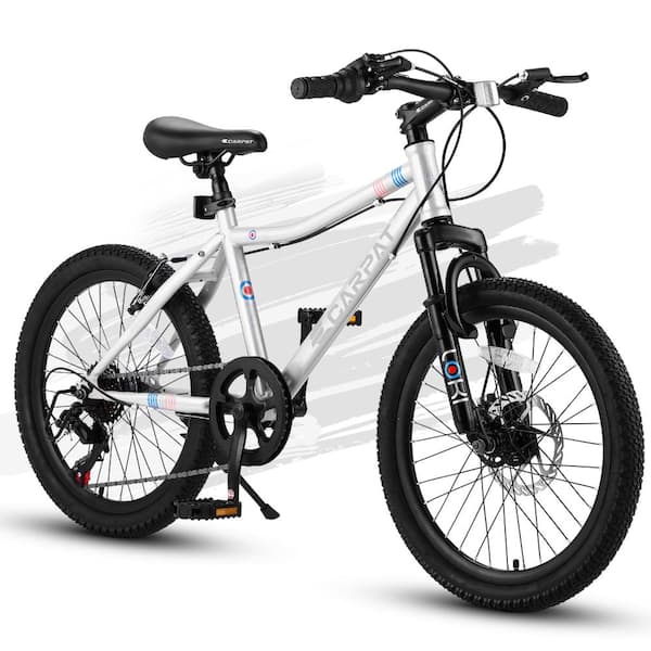 White 20" 7 Speed Teenager Bicycle, High Steel Frame Kids Cycling Bike Front Shock Absorber Disc & V Brake for Children