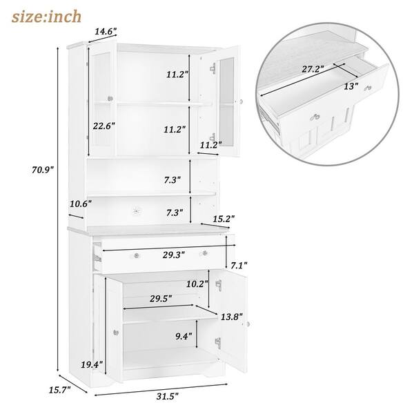 70.9'' Off-White Freestanding Pantry Tall Cabinet Storage Hutch