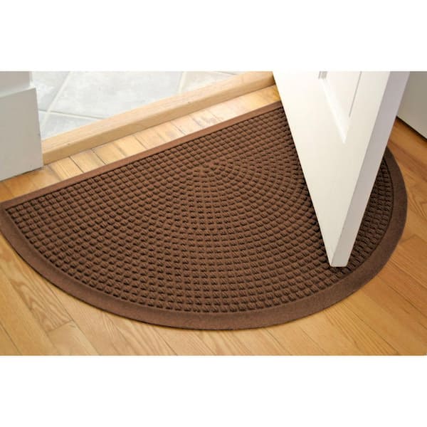 Squares Dark Brown 24 in. x 39 in. PET Polyester Half Round Non-Slip Indoor Outdoor Door Mat
