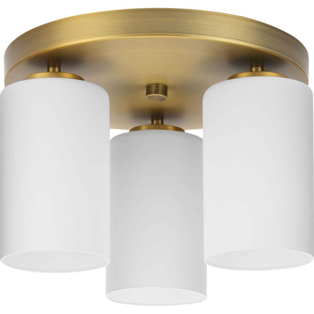 Vintage Brass 3-Light Flush Mount with Glass Shades