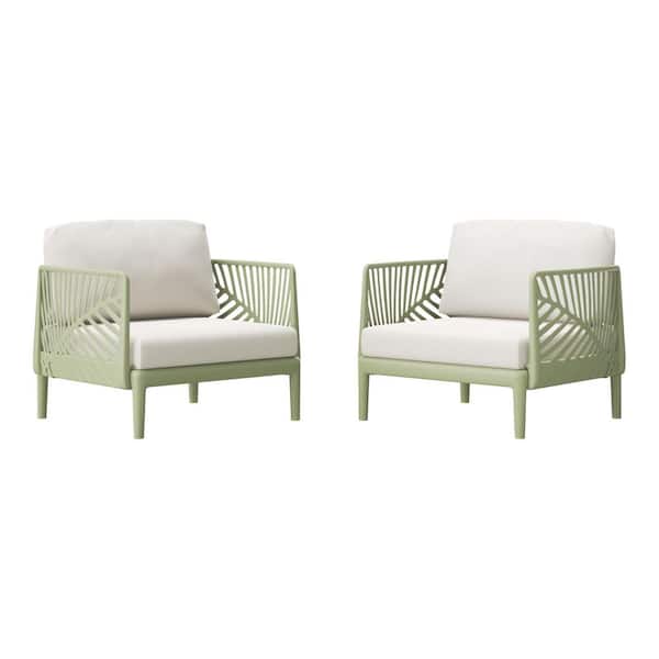 Frond and Form Outdoor Patio Green Deep Seating Poly Plastic All Weather Club Chair w/ Ivory Cushions (Set of 2)