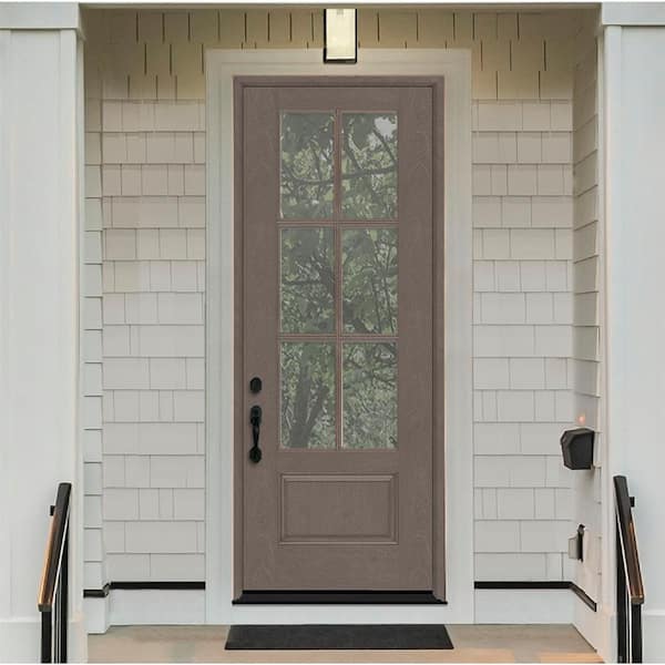 Regency 36 in. x 96 in. 3/4-6 Lite Clear Glass RHIS Ashwood Stained Fiberglass Prehung Front Door