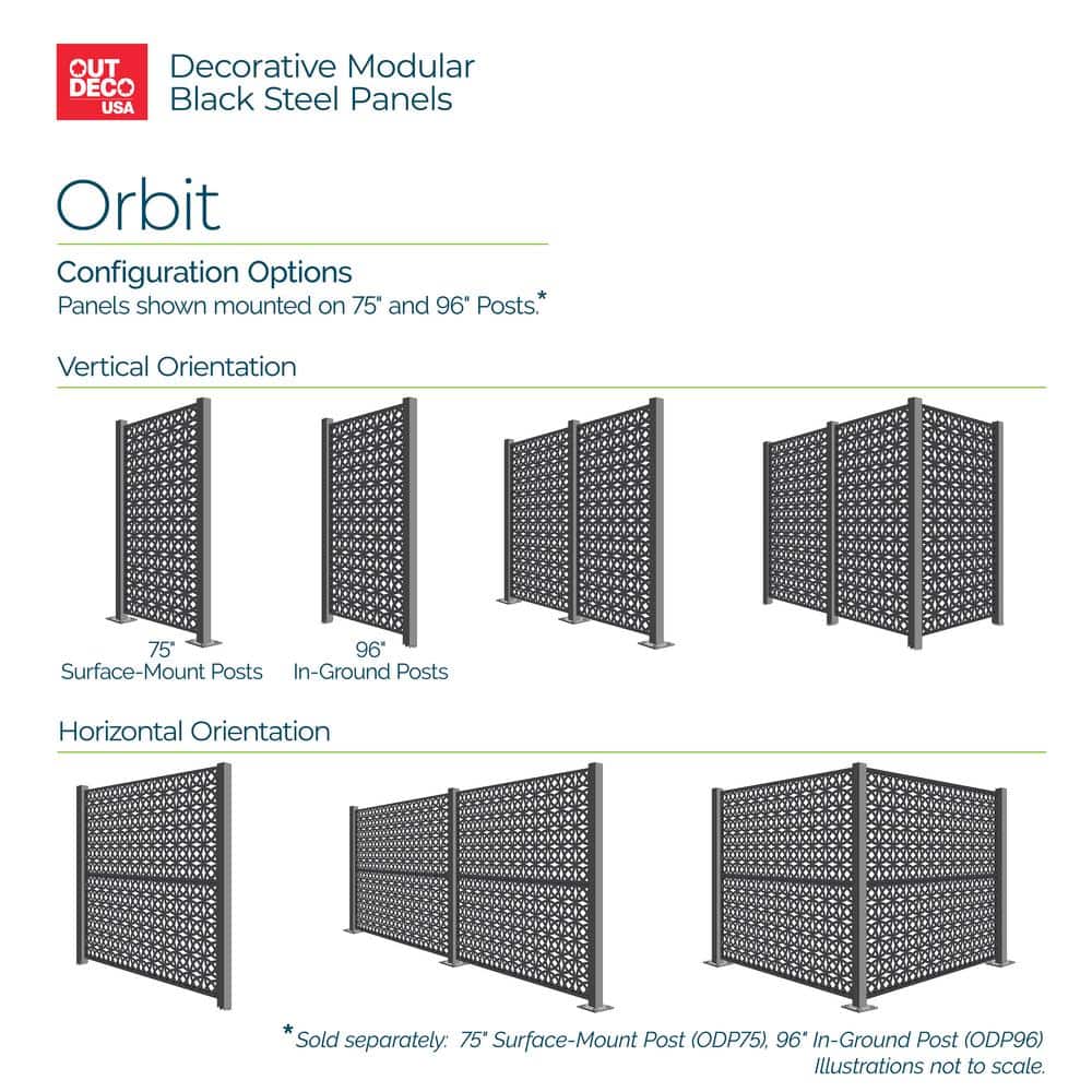 Orbit Black Powder Coated Steel Decorative Privacy Panel, 6 ft x 3 ft
