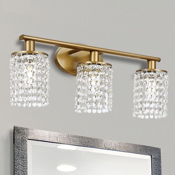 Briignite 20.87 in.3-Light Gold Adjustable Wall Sconce with Crystal Shade Modern Lighting Fixture for Corridor and Hallway
