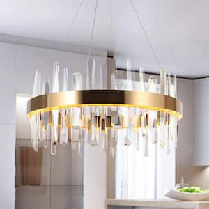 Combrocollia 1-Light Integrated LED Plating Brass Circle Chandelier with Crystal Strips