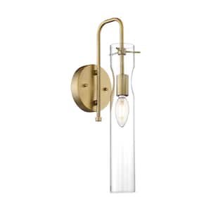 Spyglass 4.75 in 1-Light Vintage Brass Wall Sconce with Clear Glass Shade