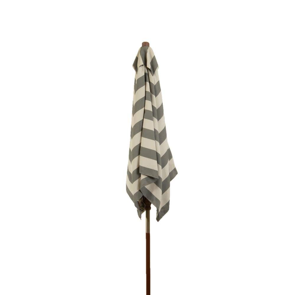 Modern Black and Ivory Stripe 6.5 ft Wood Market Umbrella