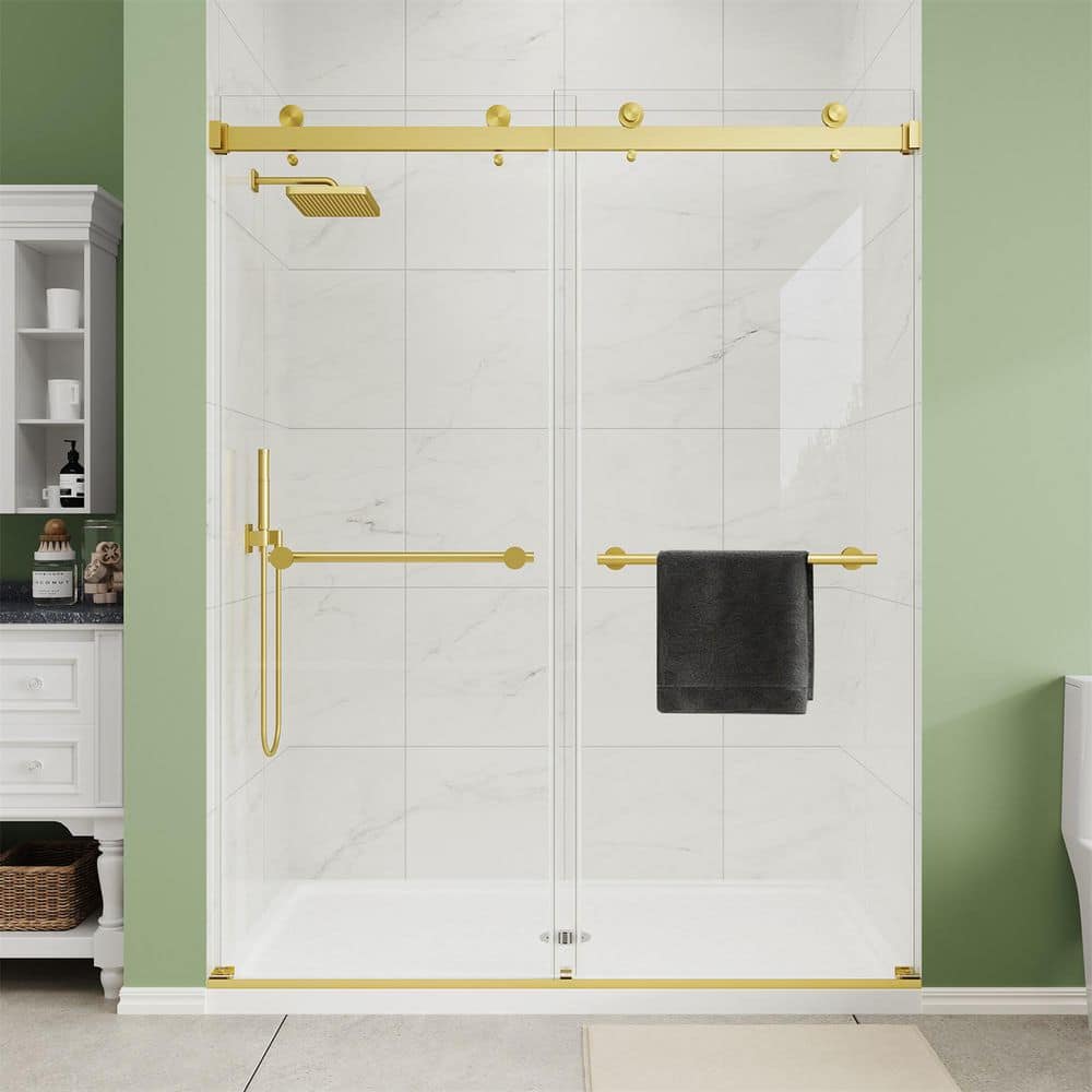 49 to 54 in. W x 72 in. H Frameless Double Sliding Shower Door in Brushed Gold with Clear Tempered Glass price history on PriceWatchPro