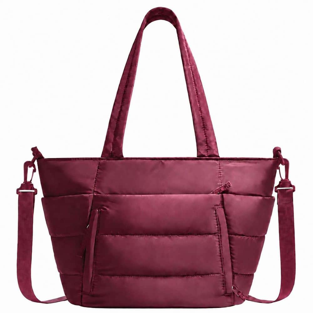 Burgundy Quilted Reusable Lunch Bag Tote Cooler with 7 Pockets and Adjustable Strap for Work Travel price history on PriceWatchPro