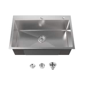 30 in Drop-In Single Bowl 20-Gauge Stainless Steel Workstation Kitchen Sink with US Standard Drain and Hook