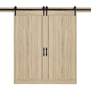 Cooper 36 in. x 84 in. Double Sliding Barn Door in Textured French Oak Wood with Victorian Soft Close Hardware Kit