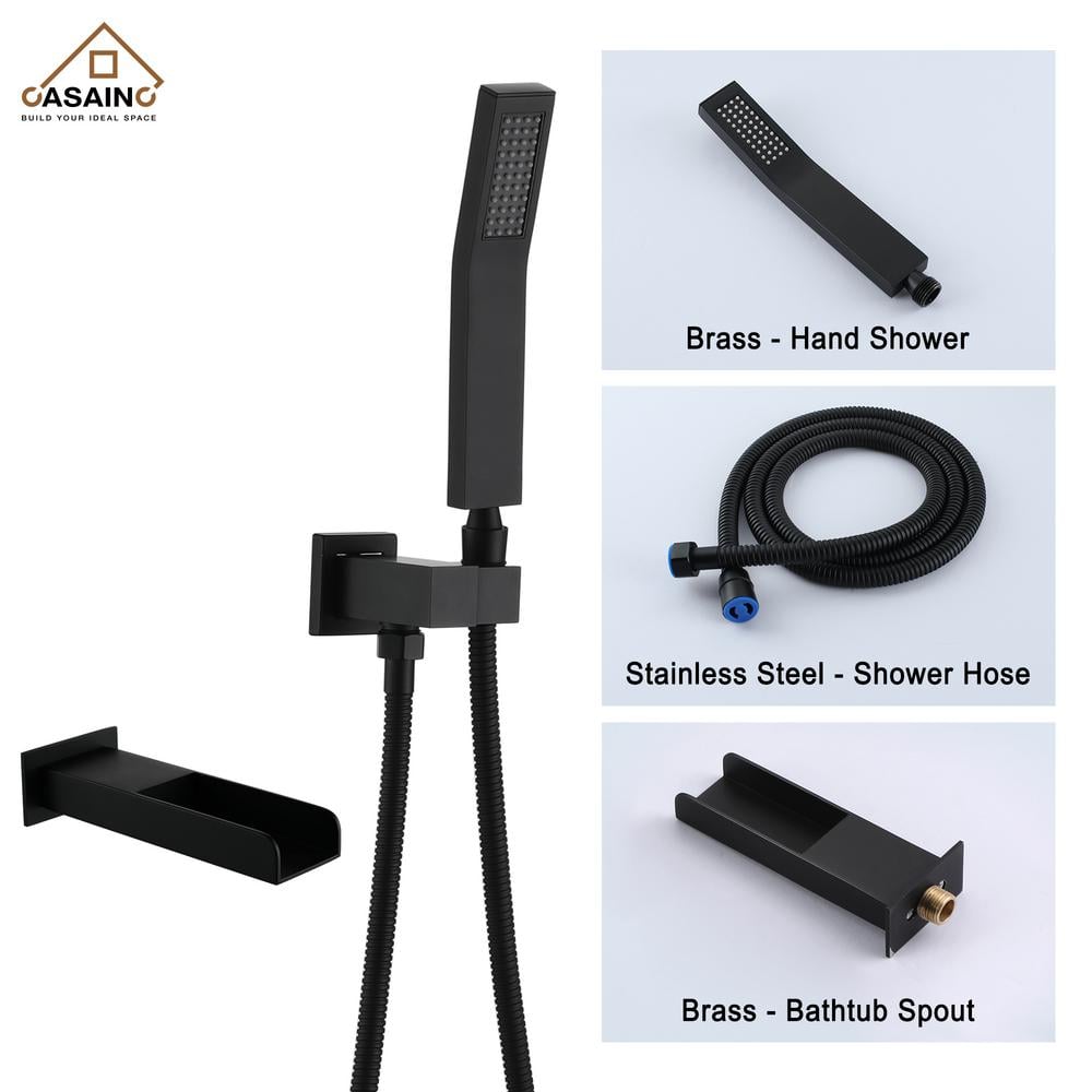 Matte Black 10-Inch Ceiling-Mounted Shower System with Handheld and Tub Filler