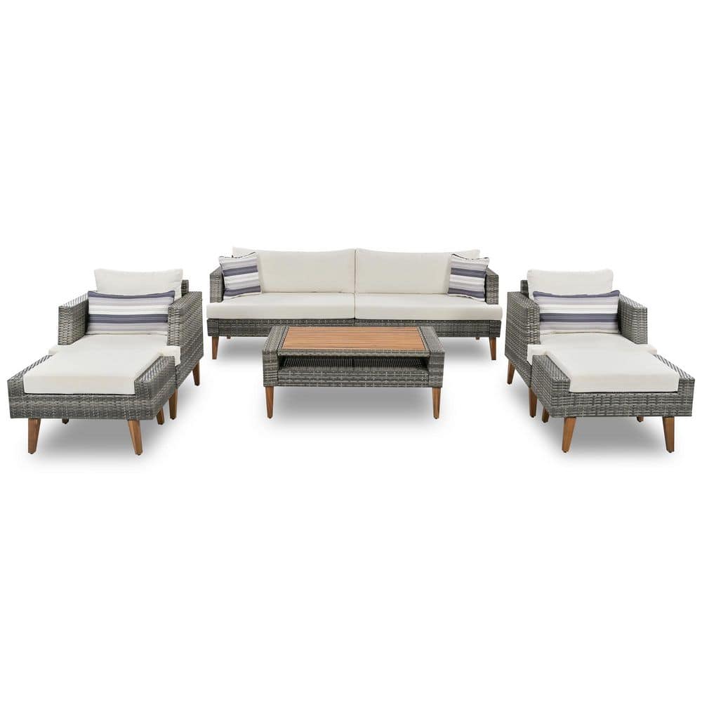 Gray 6-Pieces Wicker Outdoor Sectional Set, Rattan Sofa with Double Cushions price history on PriceWatchPro