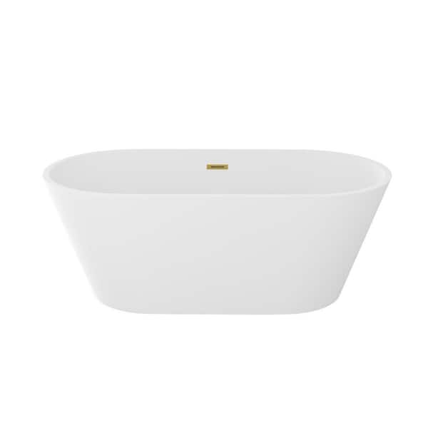 59 in. x 29.5 in. Acrylic Rectangular Soaking Freestanding Bathtub with Gold Drain in White