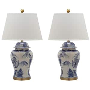 Shanghai 29.5 in. Blue/White Ginger Jar Table Lamp with White Shade (Set of 2)