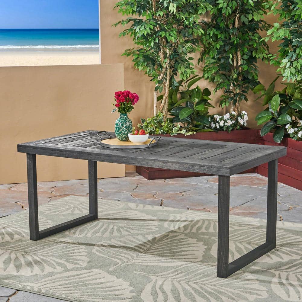 Noble House Nestor Sandblast Dark Gray Rectangular Wood Outdoor Dining ...