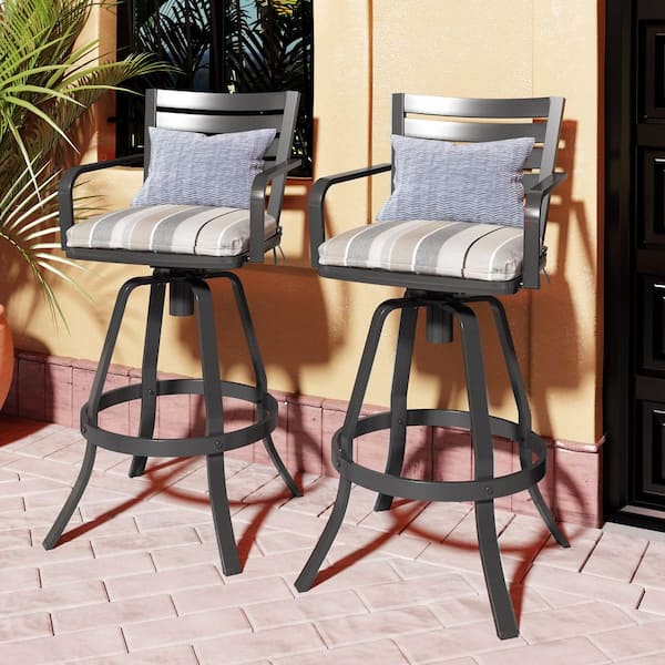 Swivel Cast Aluminum Outdoor Bar Stool with Sunbrella Milano Char Cushion (2-Pack)