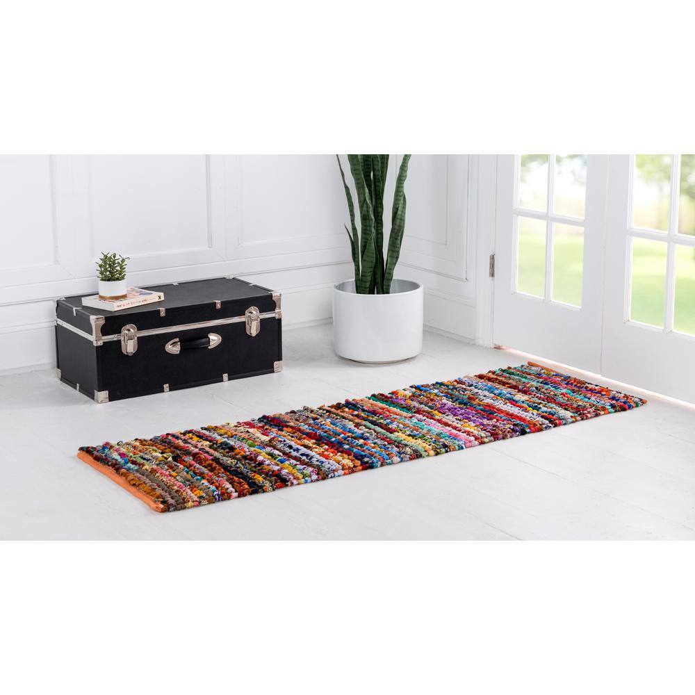 Colorful Hand-Braided Cotton Striped Runner Rug