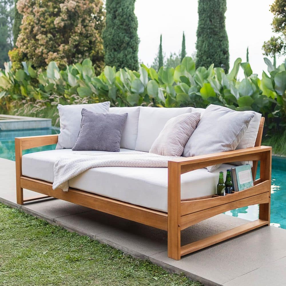 イヴ Cambridge Casual Palou Teak Wood Outdoor Loveseat with Off-White