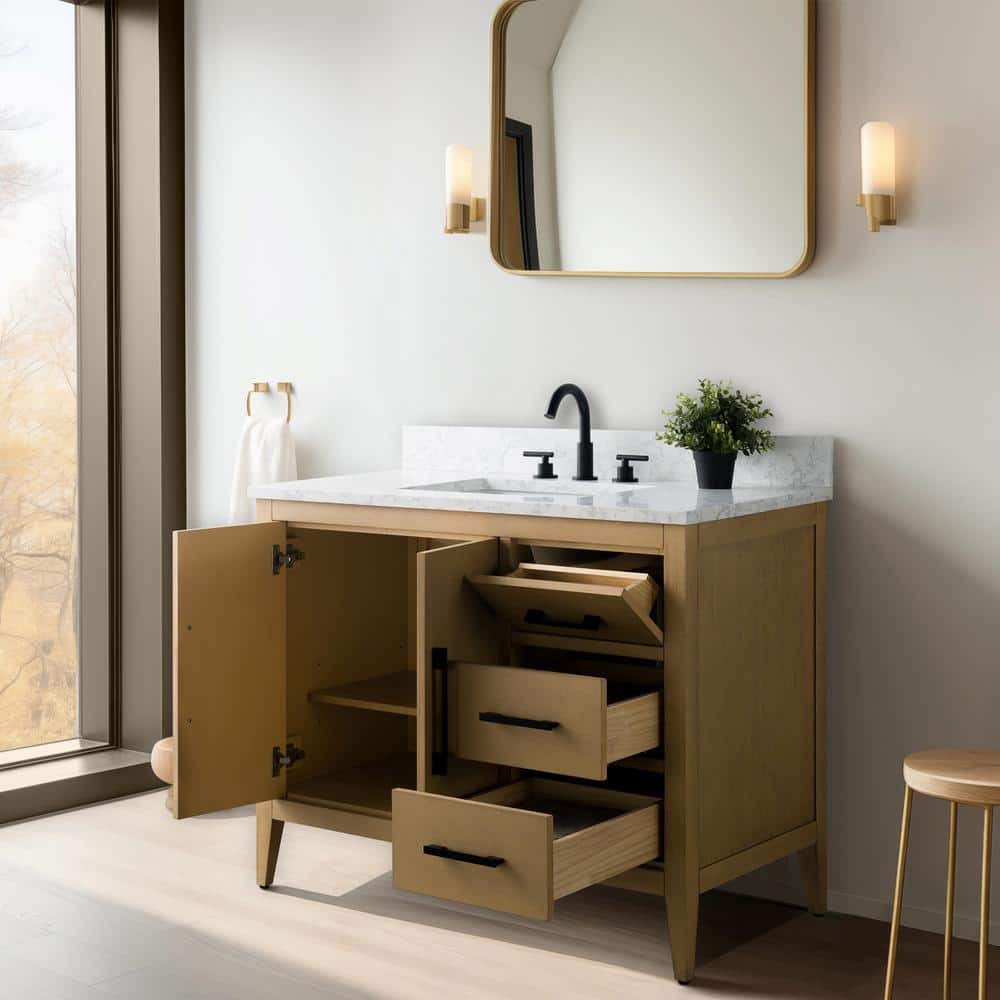 Natural Oak 42" Single Bathroom Vanity with Marble Top