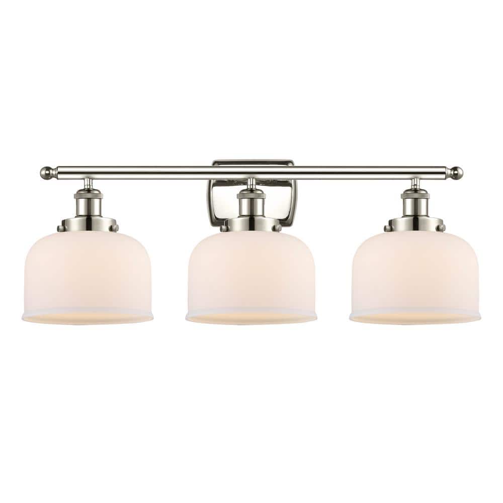 Bell 28 in. 3-Light Polished Nickel, Matte White Vanity Light with White Glass Shade price history on PriceWatchPro