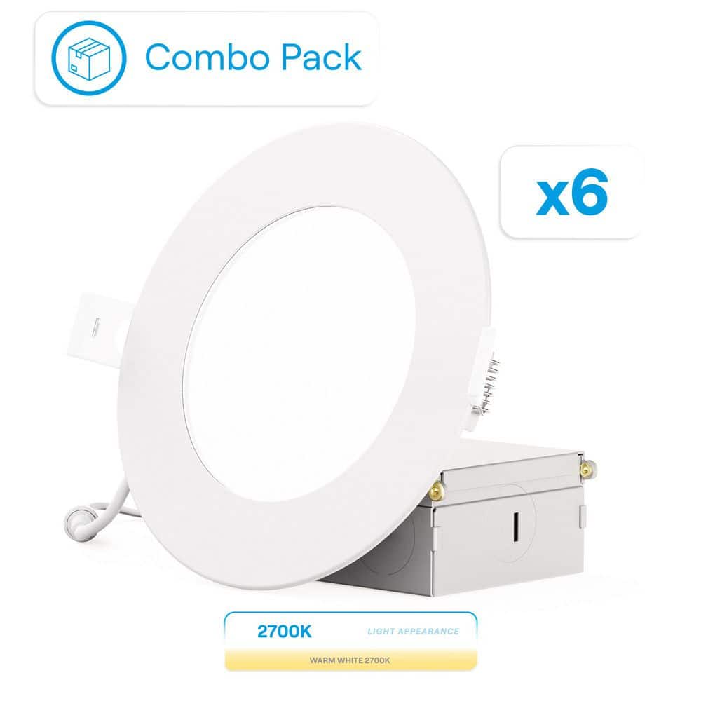 4 in. Canless 2700K Soft White 9W 750 Lumens Thin New Construction Integrated LED Recessed Light Kit Wet Rated (6-Pack) price history on PriceWatchPro