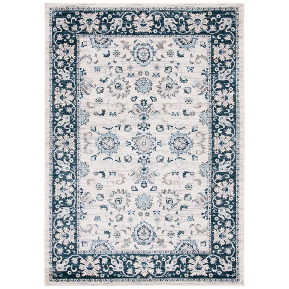 Isabella Cream and Navy 4' x 6' Synthetic Oriental Area Rug