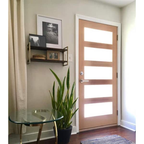 36 in. x 80 in. Modern Hemlock 5-Lite Left-Hand/Inswing Frosted Glass Provincial Stain Wood Prehung Front Door