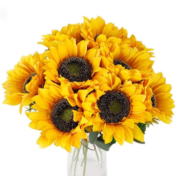 17.7 in. Yellow Indoor/Outdoor UV-Resistant Artificial Sunflower
