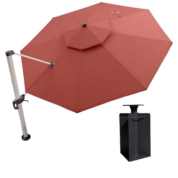 PURPLE LEAF 13 ft. Octagon High-Quality Aluminum Cantilever Polyester Outdoor Patio Umbrella with Base in Ground, Brick Red